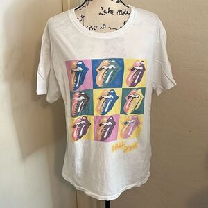 Daydreamer White Distressed The Rolling Stones Lips Mouth Band Graphic Shirt